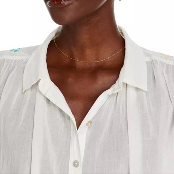 MOTHER The Gather It Up Front Button Embroidered White Top Women’s Size XL - Picture 4 of 16